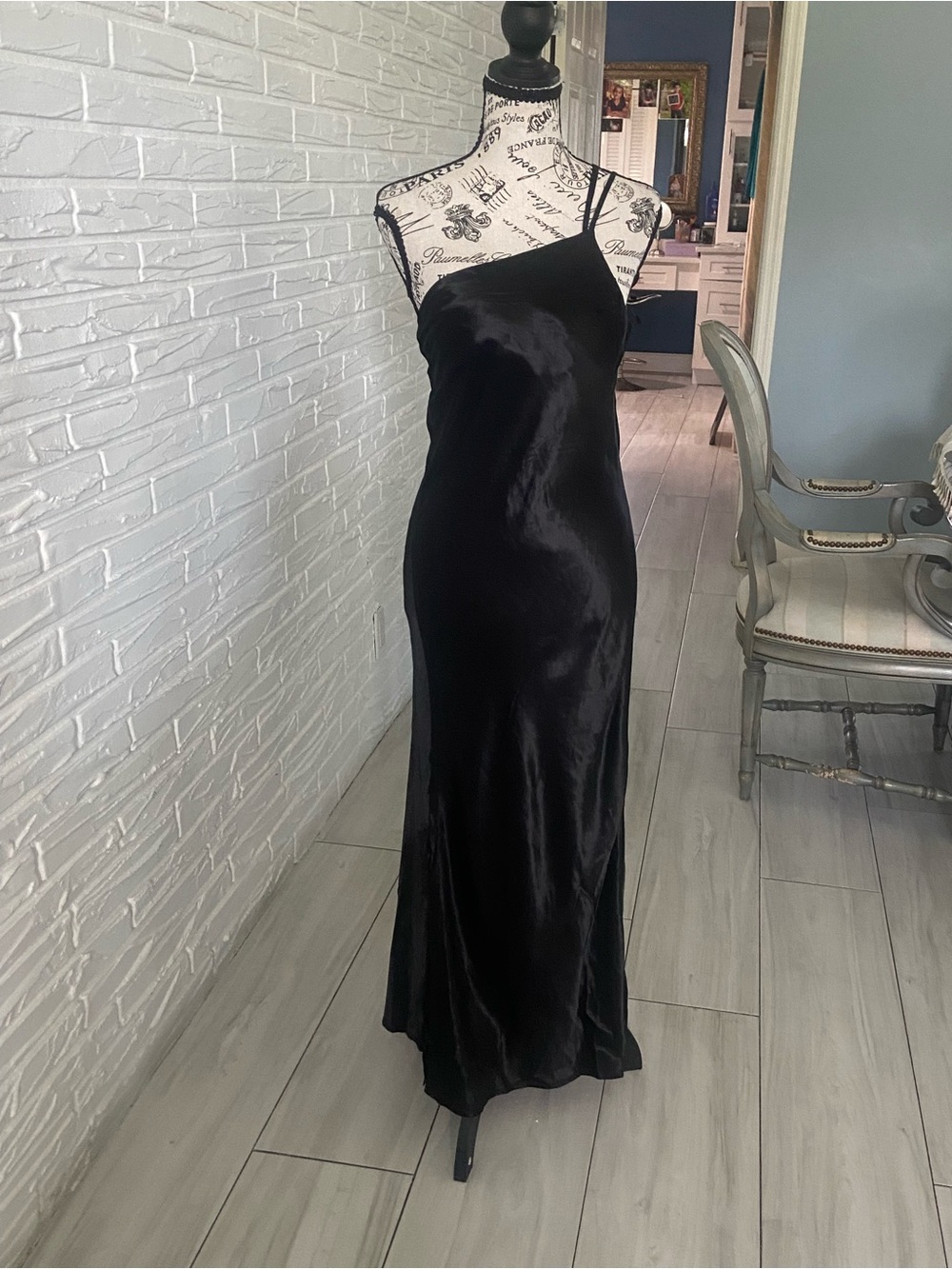 BL^NK London  Black One-Shoulder Satin Maxi Dress